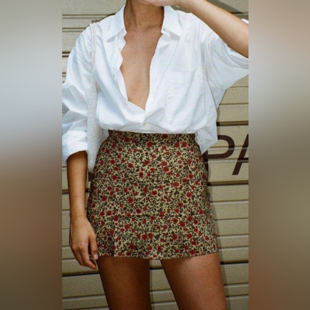 Realisation Par Floral Mini Skirt in Olive and Red
